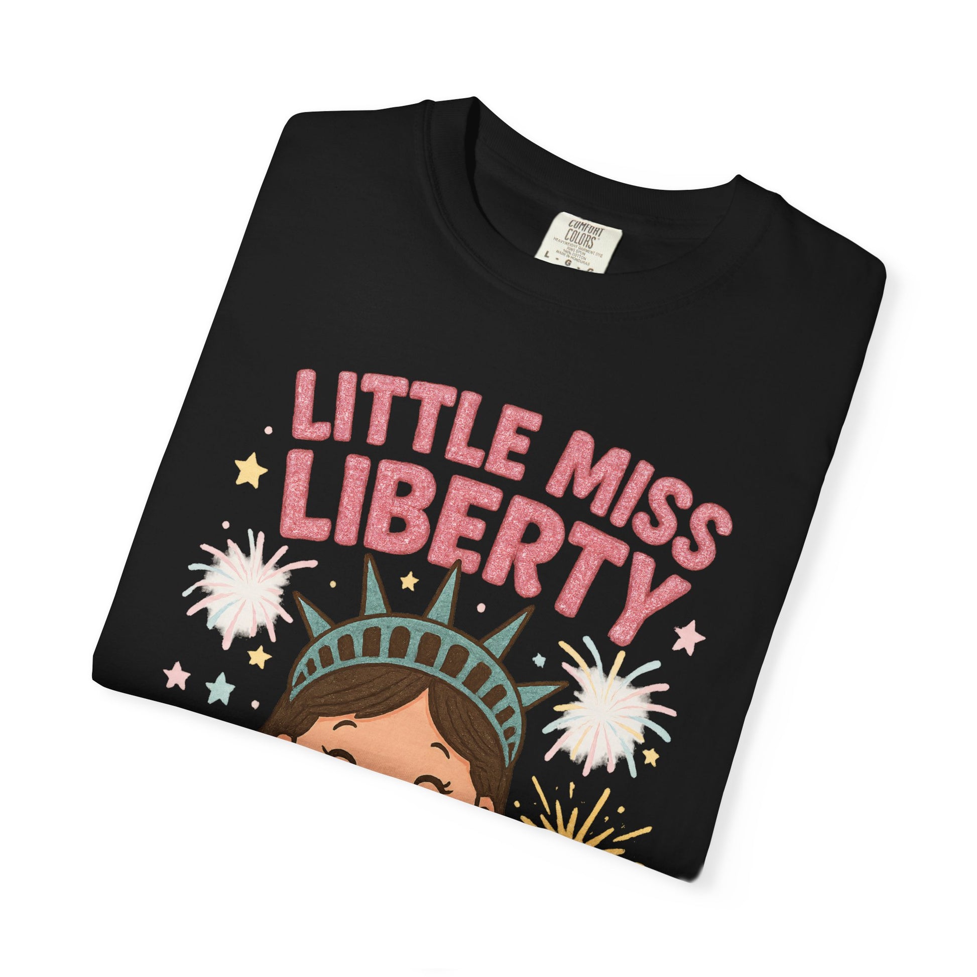Little Miss Liberty T-Shirt | Kids 4th of July Shirt | Patriotic Baby Girl Tee | Independence Day Outfit | Cute Statue of Liberty Design - The Shara Prints