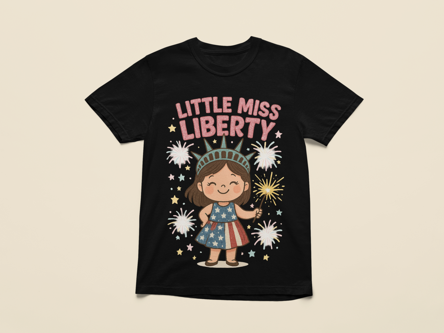 Little Miss Liberty T-Shirt | Kids 4th of July Shirt | Patriotic Baby Girl Tee | Independence Day Outfit | Cute Statue of Liberty Design - The Shara Prints