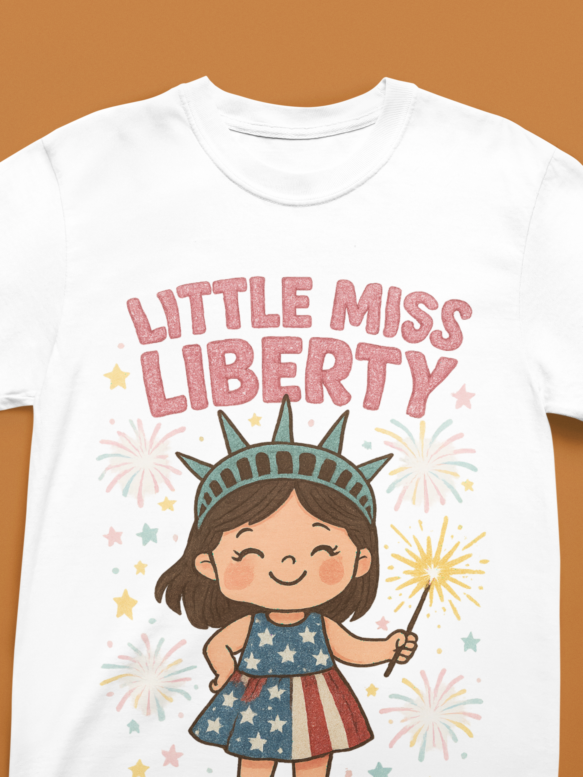 Little Miss Liberty T-Shirt | Kids 4th of July Shirt | Patriotic Baby Girl Tee | Independence Day Outfit | Cute Statue of Liberty Design - The Shara Prints