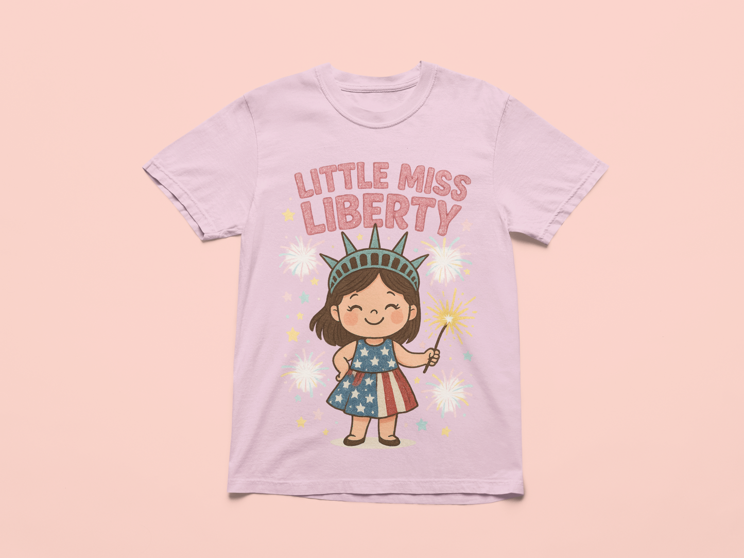 Little Miss Liberty T-Shirt | Kids 4th of July Shirt | Patriotic Baby Girl Tee | Independence Day Outfit | Cute Statue of Liberty Design - The Shara Prints