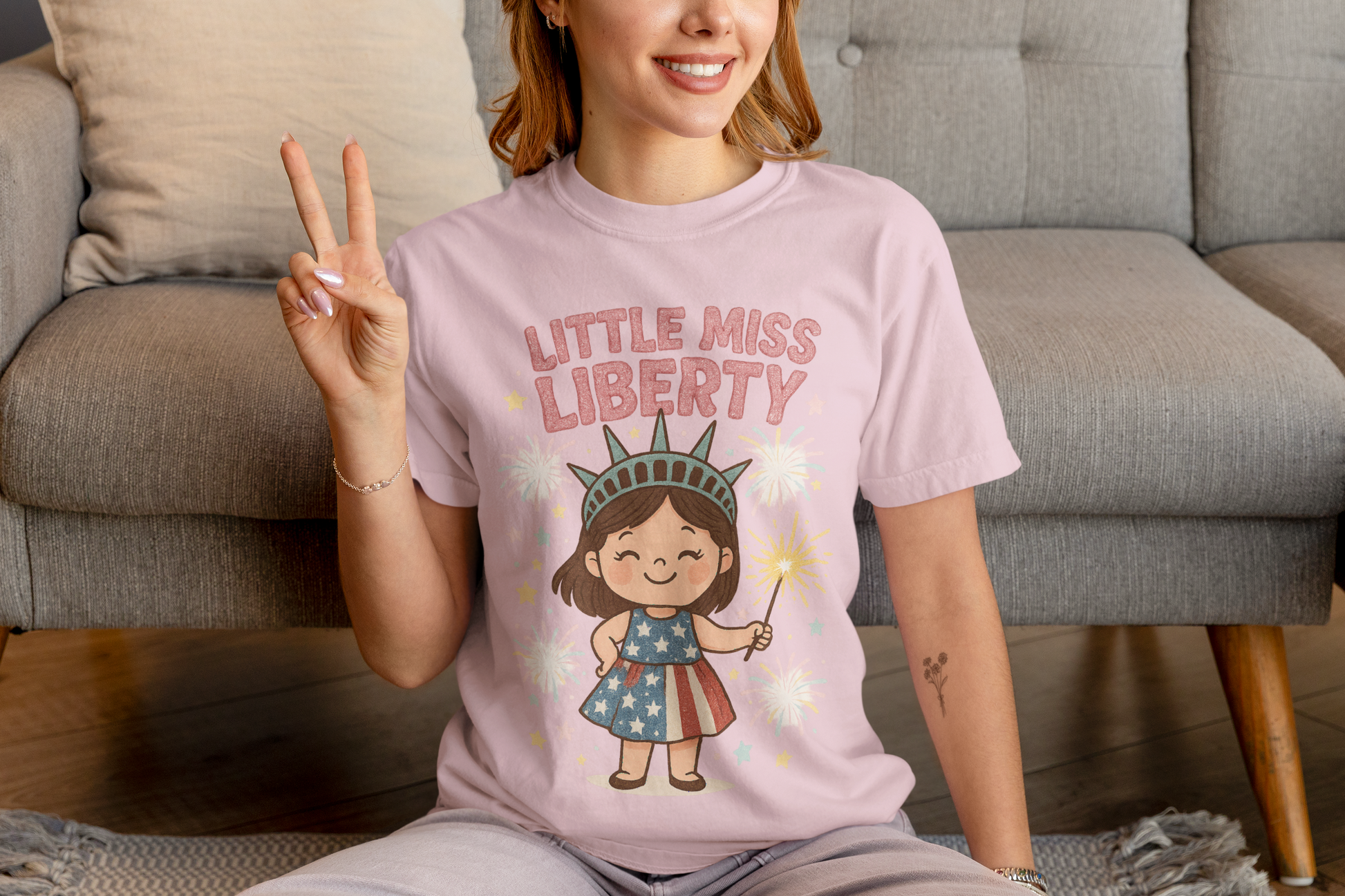 Little Miss Liberty T-Shirt | Kids 4th of July Shirt | Patriotic Baby Girl Tee | Independence Day Outfit | Cute Statue of Liberty Design - The Shara Prints