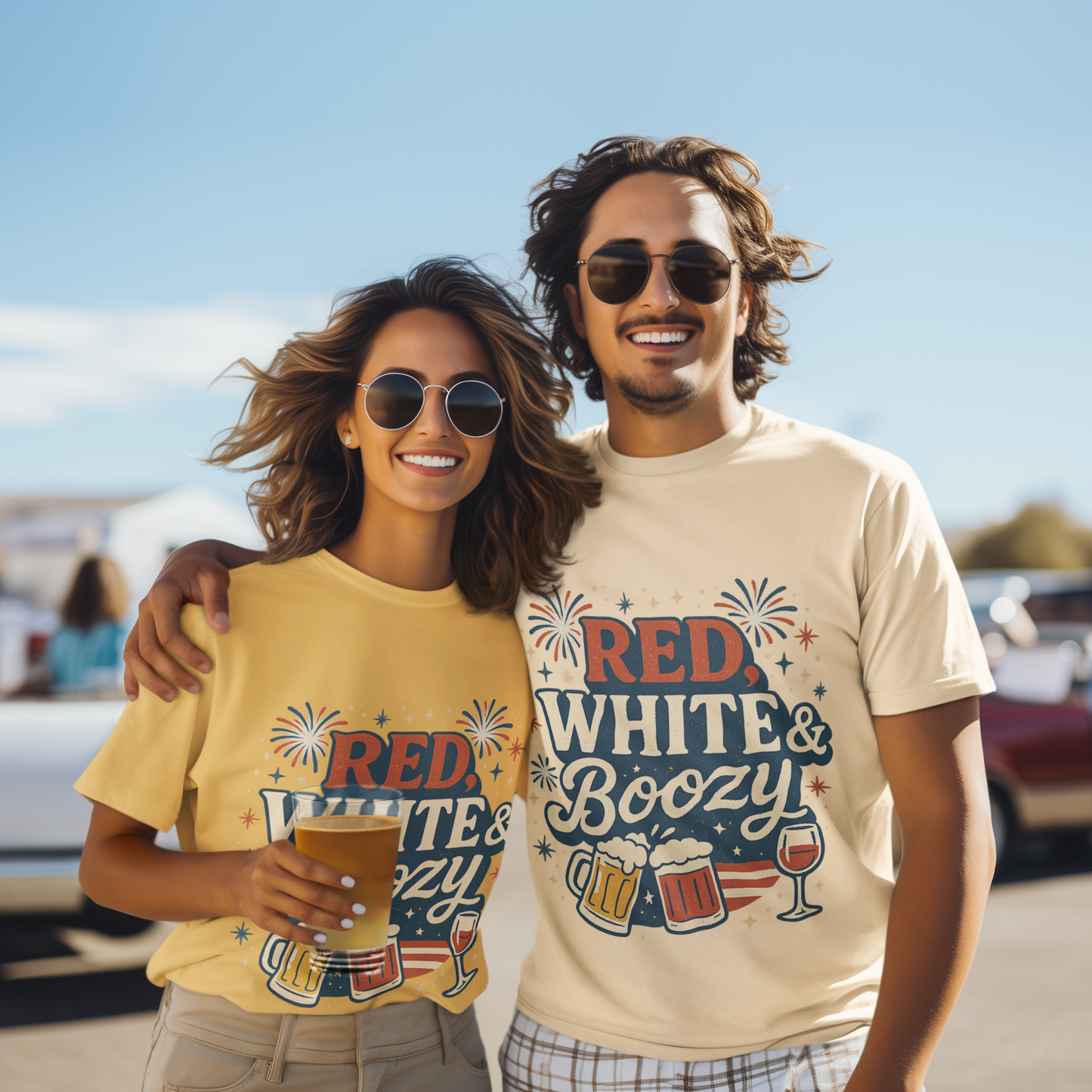 Red White & Boozy 4th of July T-Shirt | Funny Patriotic Party Shirt | USA Drinking Tee for Women & Men | Independence Day Beer Wine T-shirt