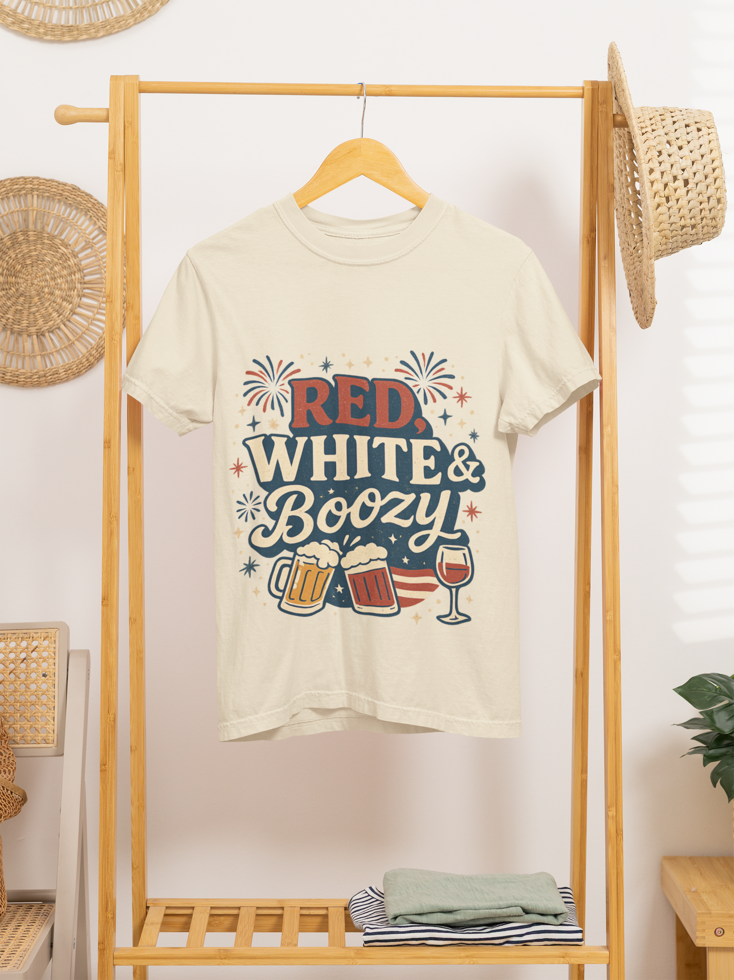 Red White & Boozy 4th of July T-Shirt | Funny Patriotic Party Shirt | USA Drinking Tee for Women & Men | Independence Day Beer Wine T-shirt