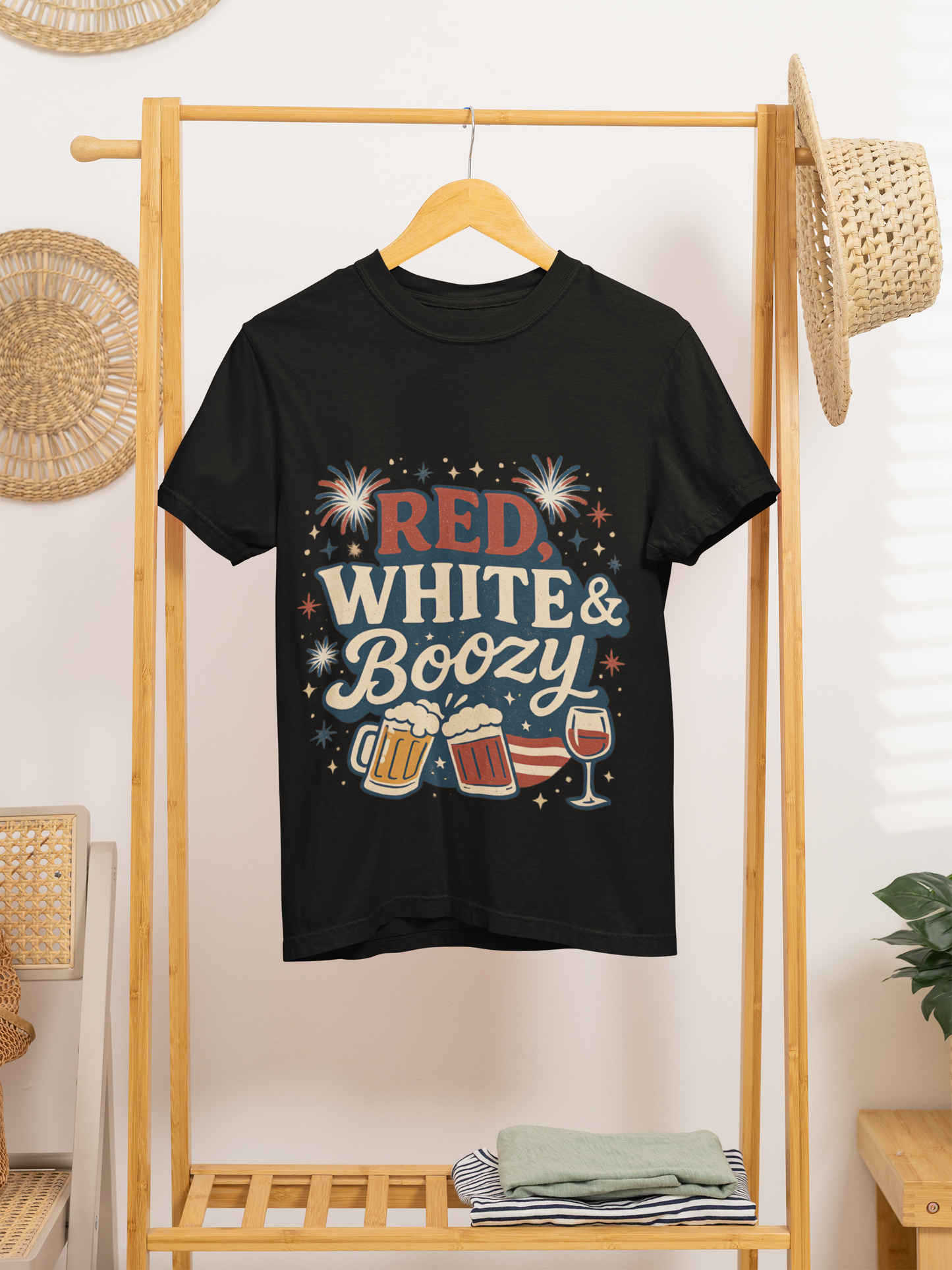 Red White & Boozy 4th of July T-Shirt | Funny Patriotic Party Shirt | USA Drinking Tee for Women & Men | Independence Day Beer Wine T-shirt