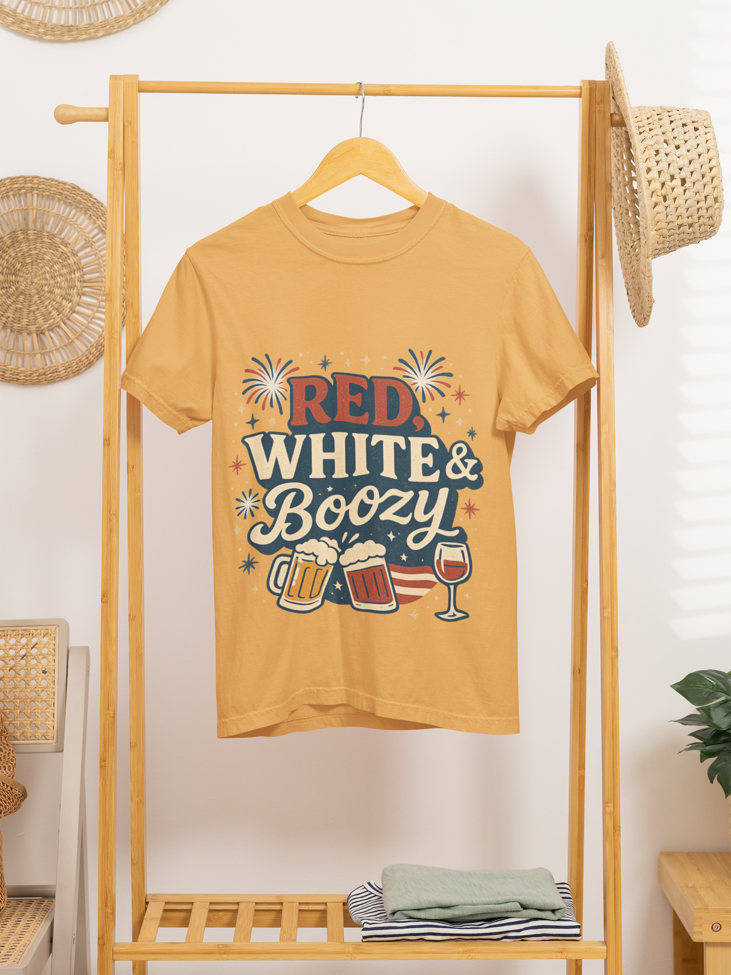 Red White & Boozy 4th of July T-Shirt | Funny Patriotic Party Shirt | USA Drinking Tee for Women & Men | Independence Day Beer Wine T-shirt