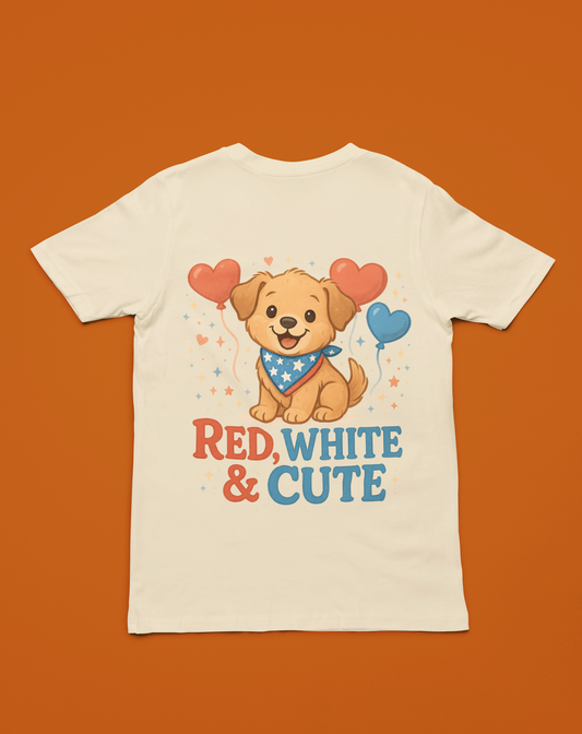 Red White & Cute | Patriotic Puppy 4th of July T-Shirt | Adorable USA Dog Tee
