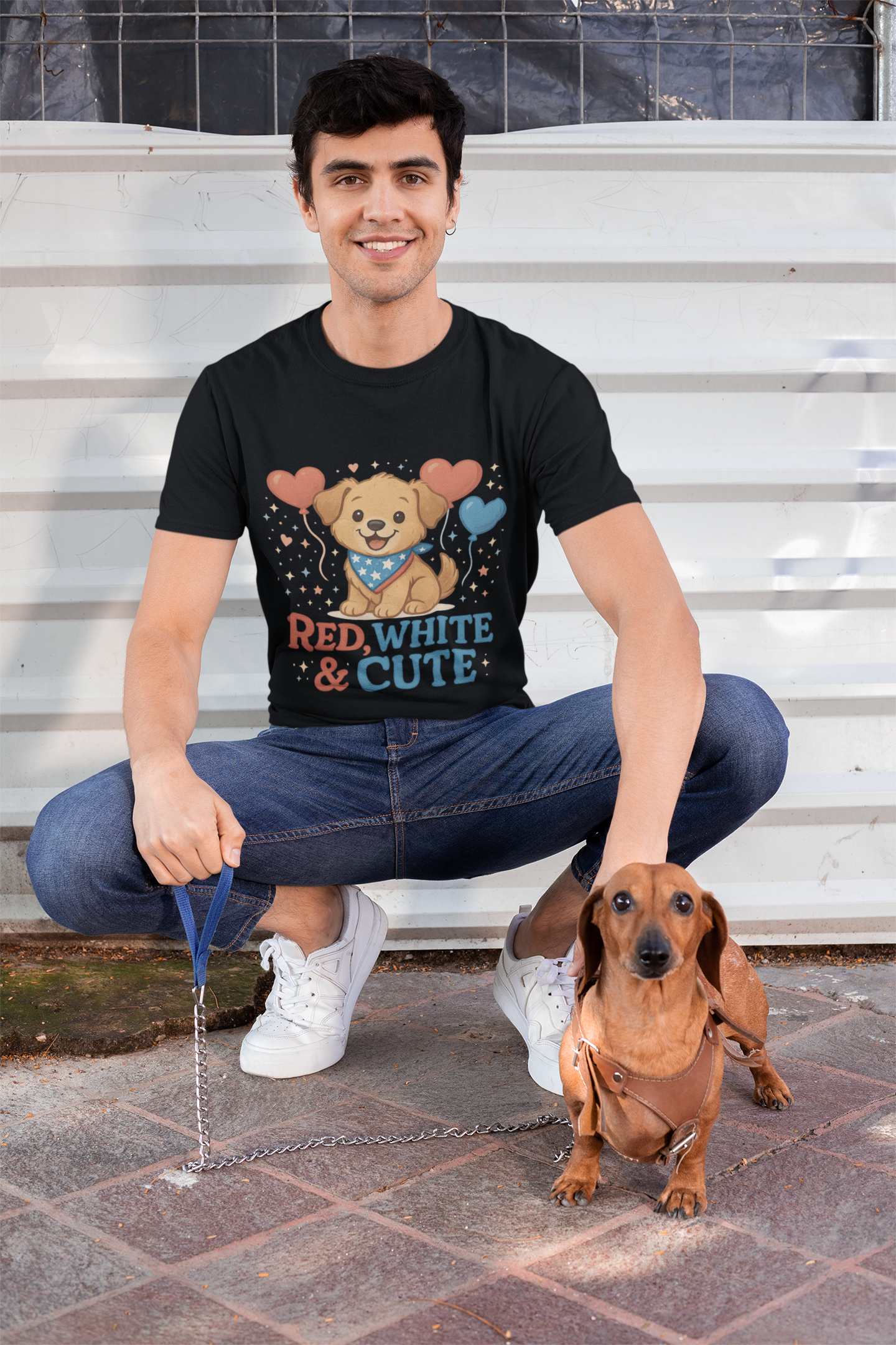 Red White & Cute | Patriotic Puppy 4th of July T-Shirt | Adorable USA Dog Tee