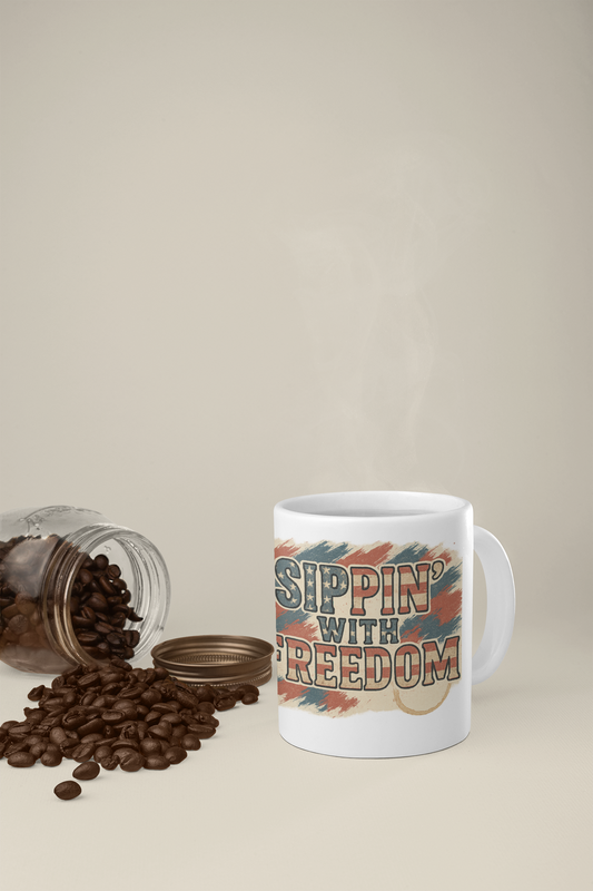 Sippin’ With Freedom – Funny Patriotic 4th of July Coffee Mug for Men & Women