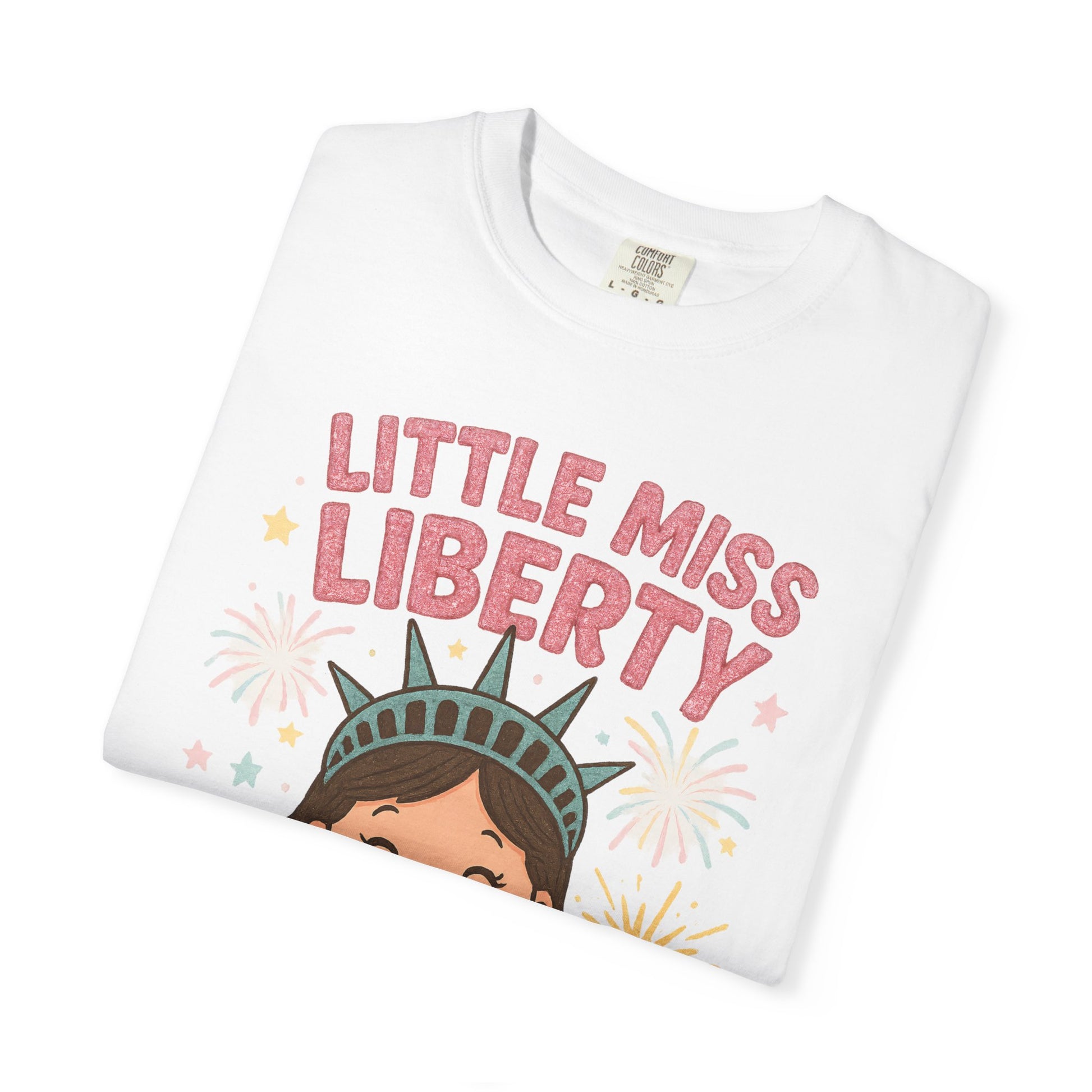 Little Miss Liberty T-Shirt | Kids 4th of July Shirt | Patriotic Baby Girl Tee | Independence Day Outfit | Cute Statue of Liberty Design - The Shara Prints