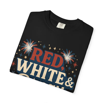 Red White & Boozy 4th of July T-Shirt | Funny Patriotic Party Shirt | USA Drinking Tee for Women & Men | Independence Day Beer Wine T-shirt