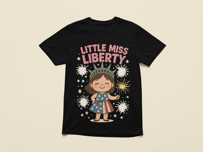 Little Miss Liberty T-Shirt | Kids 4th of July Shirt | Patriotic Baby Girl Tee | Independence Day Outfit | Cute Statue of Liberty Design - The Shara Prints
