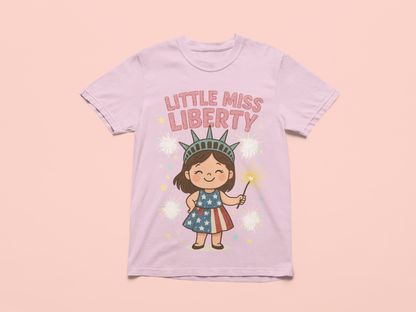 Little Miss Liberty T-Shirt | Kids 4th of July Shirt | Patriotic Baby Girl Tee | Independence Day Outfit | Cute Statue of Liberty Design - The Shara Prints