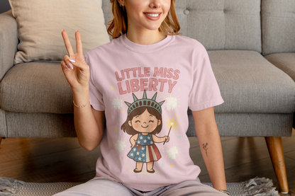 Little Miss Liberty T-Shirt | Kids 4th of July Shirt | Patriotic Baby Girl Tee | Independence Day Outfit | Cute Statue of Liberty Design - The Shara Prints