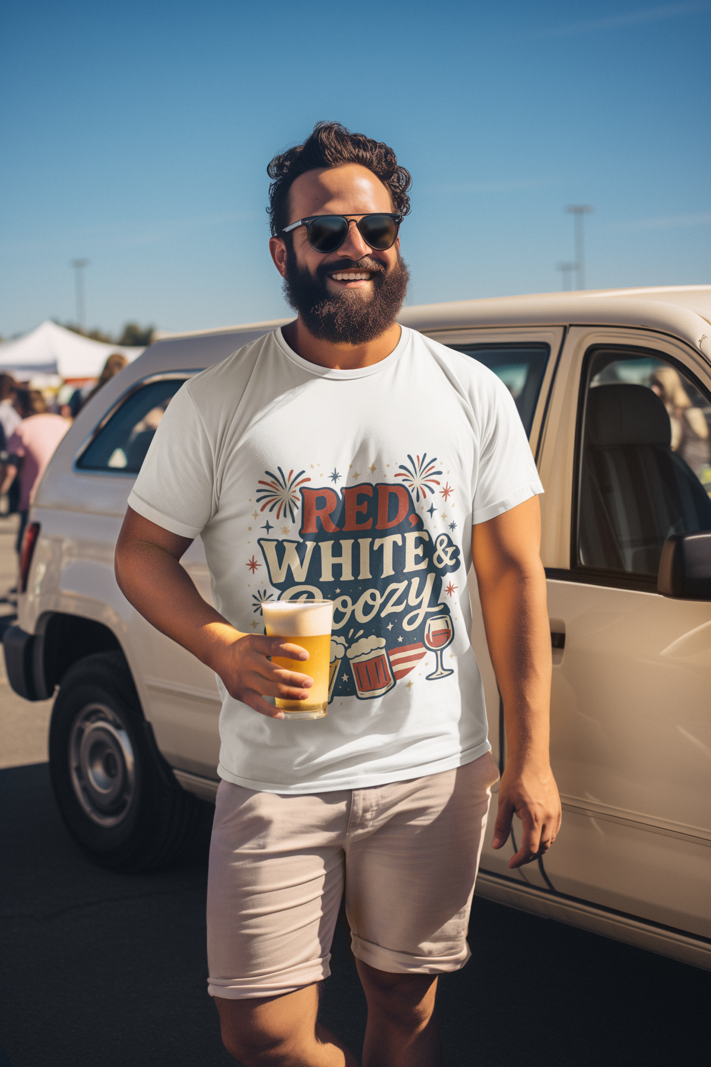 Red White & Boozy 4th of July T-Shirt | Funny Patriotic Party Shirt | USA Drinking Tee for Women & Men | Independence Day Beer Wine T-shirt