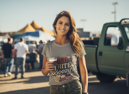 Red White & Boozy 4th of July T-Shirt | Funny Patriotic Party Shirt | USA Drinking Tee for Women & Men | Independence Day Beer Wine T-shirt