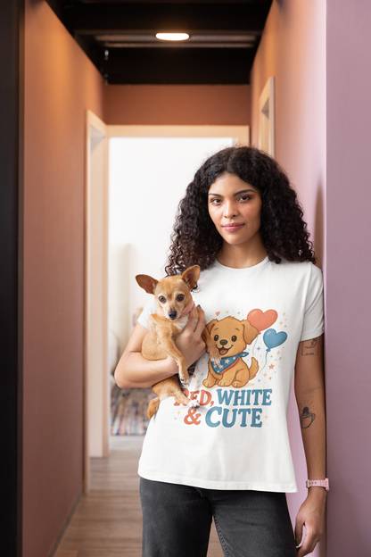 Red White & Cute | Patriotic Puppy 4th of July T-Shirt | Adorable USA Dog Tee