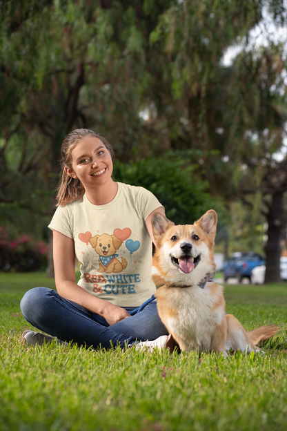 Red White & Cute | Patriotic Puppy 4th of July T-Shirt | Adorable USA Dog Tee