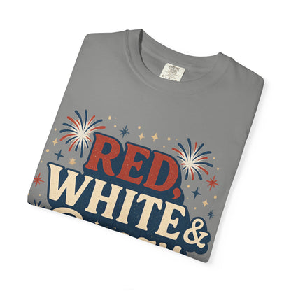 Red White & Boozy 4th of July T-Shirt | Funny Patriotic Party Shirt | USA Drinking Tee for Women & Men | Independence Day Beer Wine T-shirt